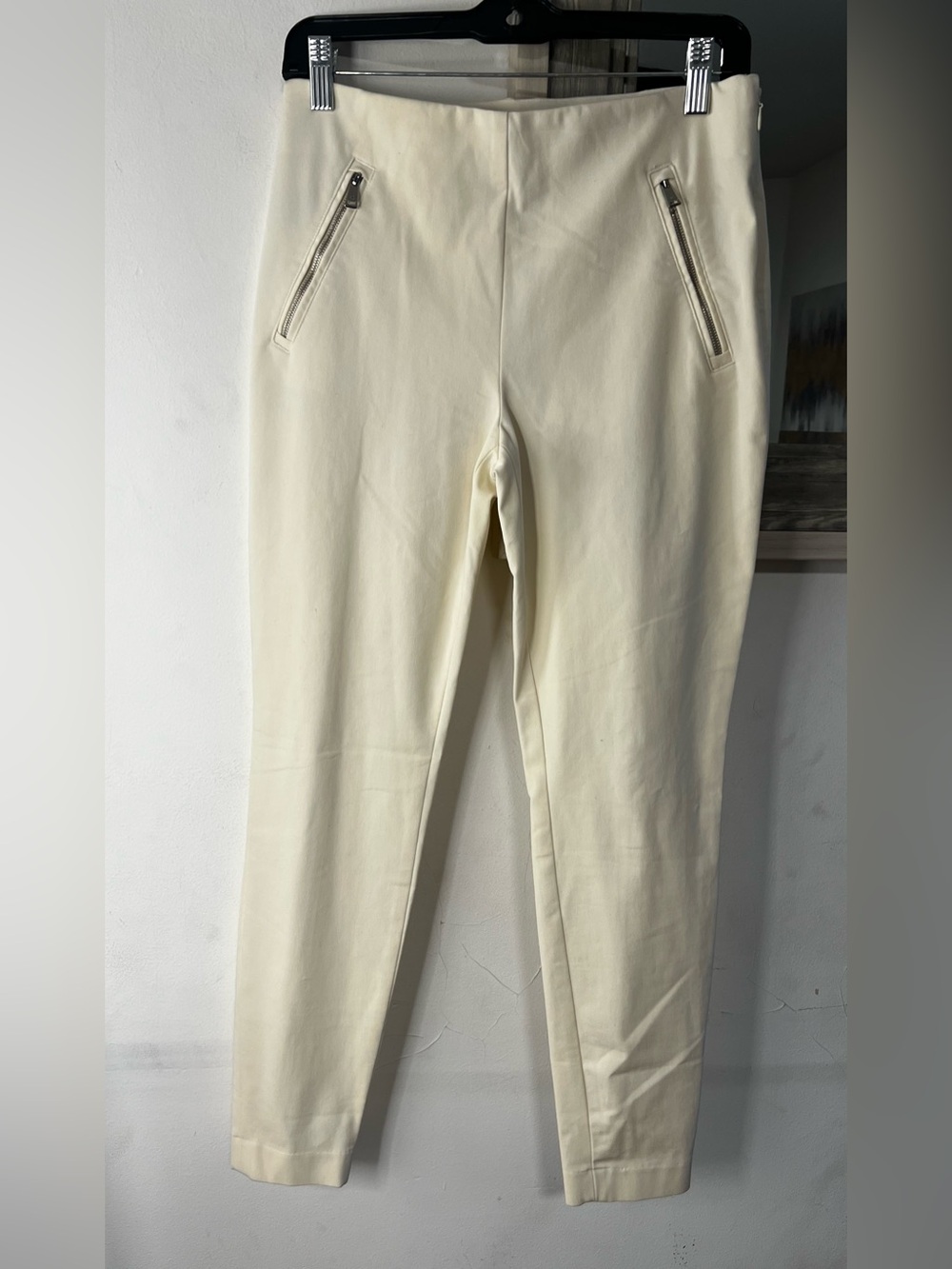 Lauren Ralph Lauren Cream Zip-Accent High Waist Trousers